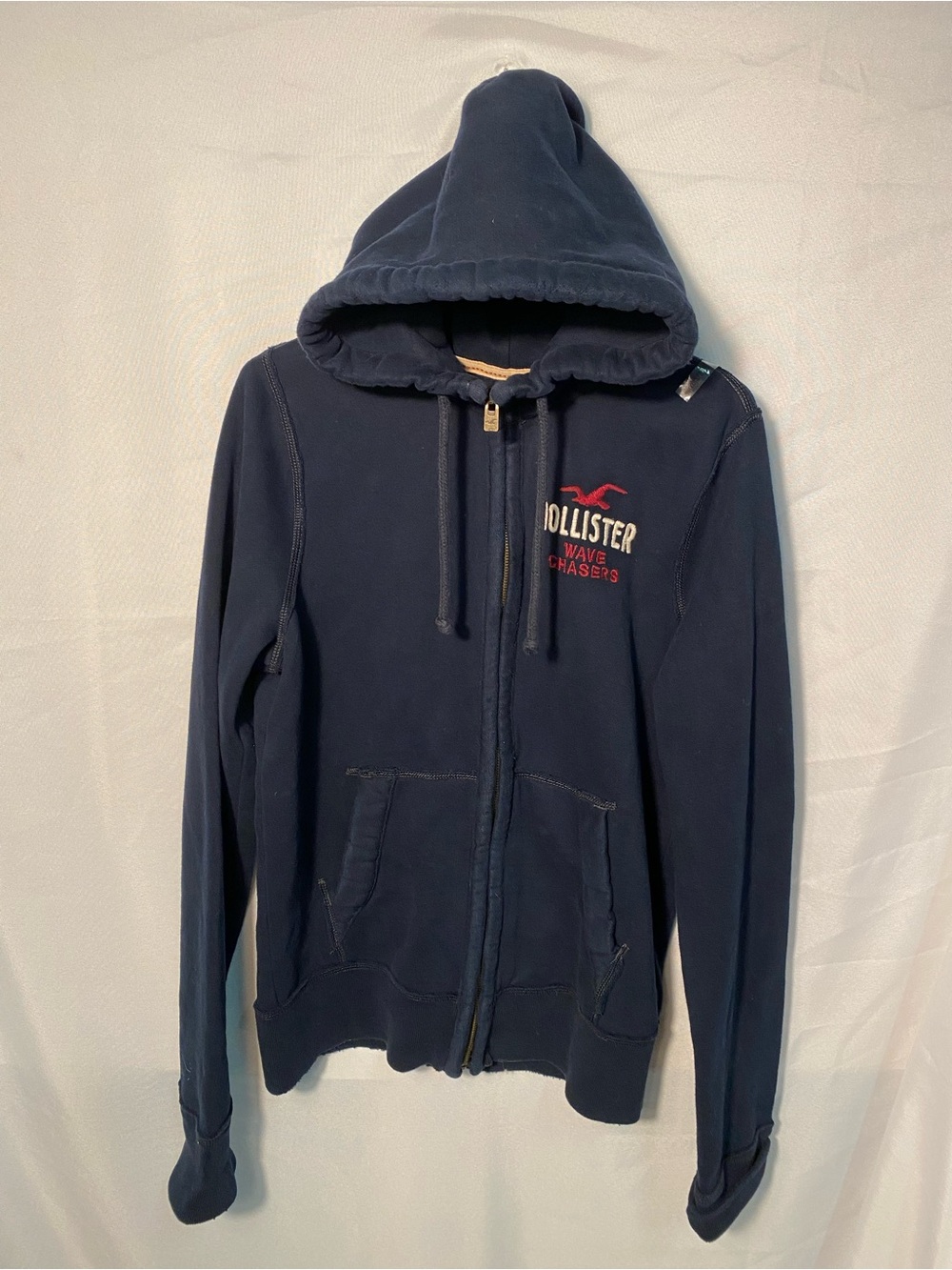 Hollister Men's Wave Crashed Y2K Navy Zip-Up Hoodie Jacket NWT